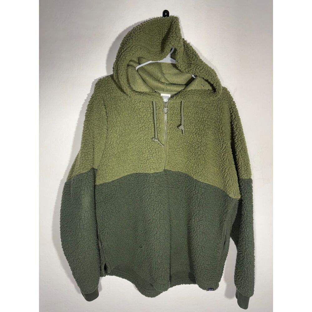 PINK Victoria’s Secret Sherpa Hoodie L Green Zip Pullover Teddy Fleece Cozy Soft